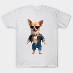 Cool Leather Chihuahua – Funny Dog in Biker Jacket and Shades T-Shirt